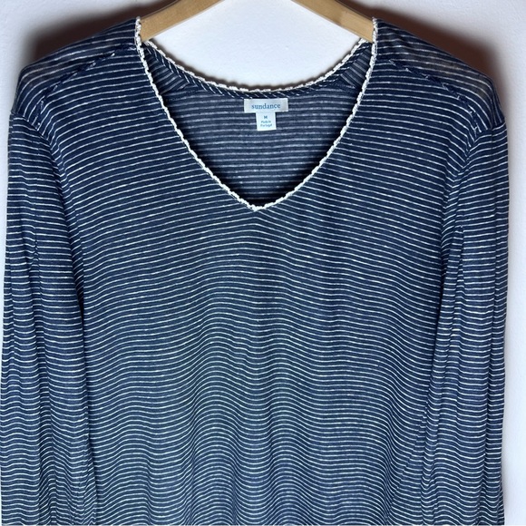 Sundance Mariner Journey Top - 100% Linen Grey Striped Blouse - Size Medium - Picture 4 of 11